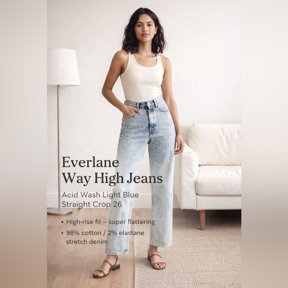 Everlane Way High Jeans - Acid Wash Light Blue Denim